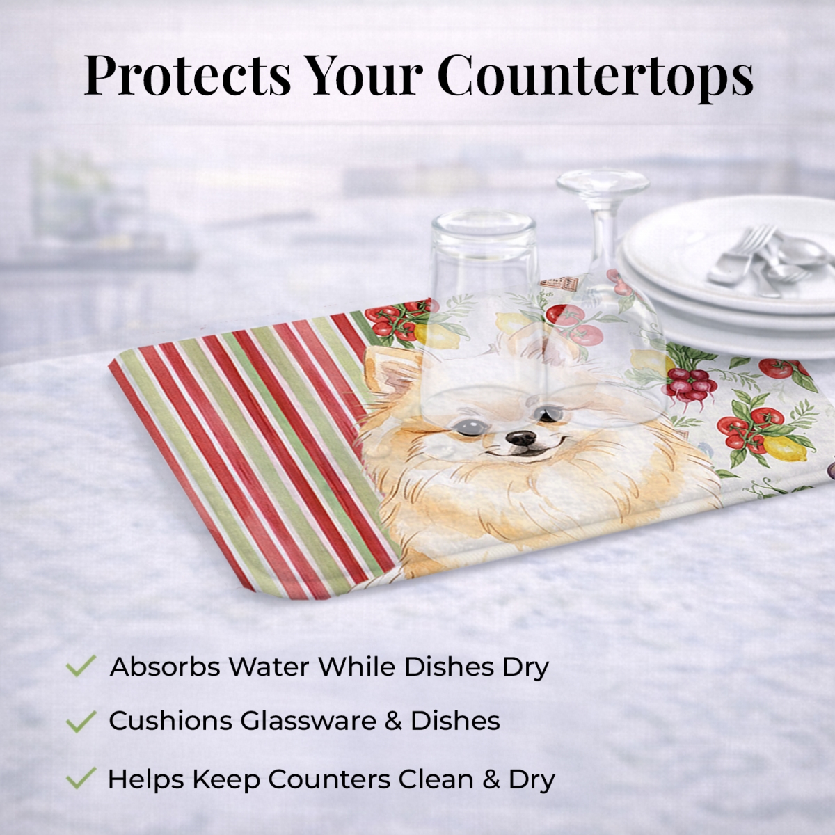 Picture of Carolines Treasures WDK8362DDM 21 x 14 in. Cream Pomeranian Vegetables Dish Drying Mat