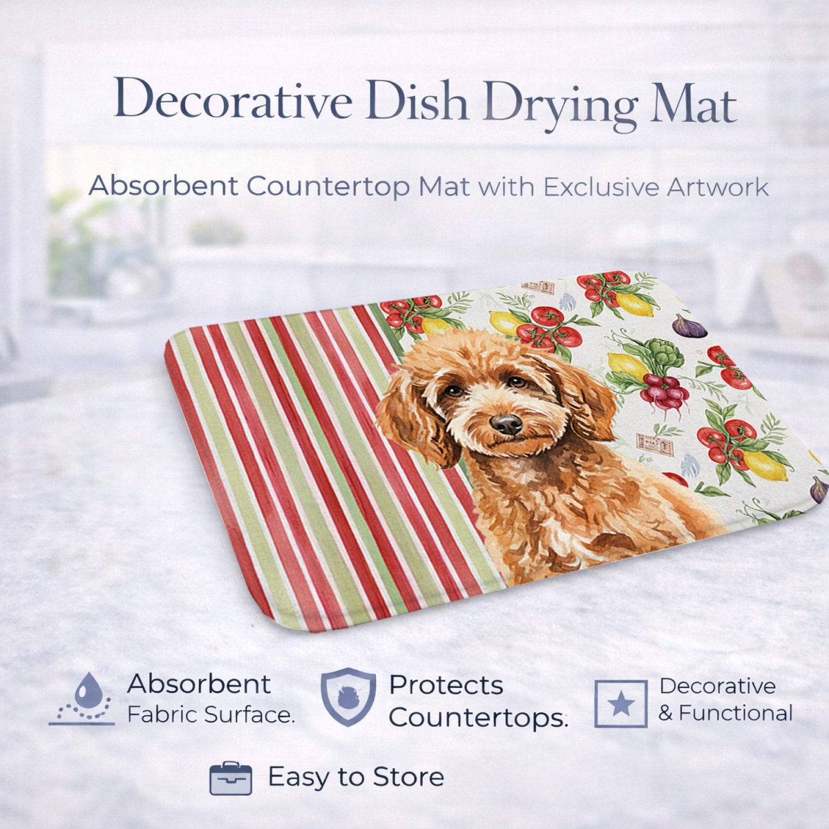 Picture of Carolines Treasures WDK8363DDM 21 x 14 in. Miniature Apricot Poodle Vegetables Dish Drying Mat