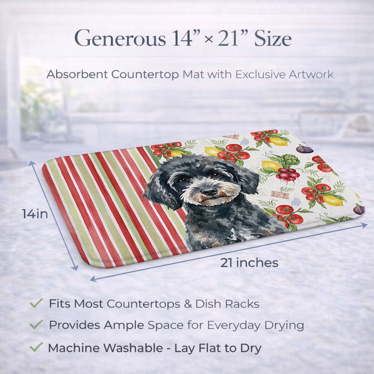 Picture of Carolines Treasures WDK8364DDM 21 x 14 in. Miniature Black Poodle Vegetables Dish Drying Mat