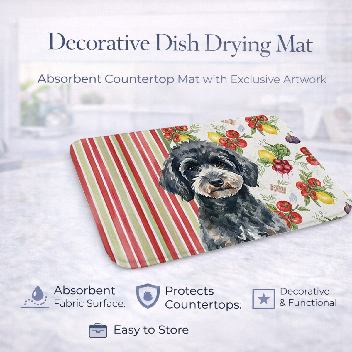Picture of Carolines Treasures WDK8364DDM 21 x 14 in. Miniature Black Poodle Vegetables Dish Drying Mat