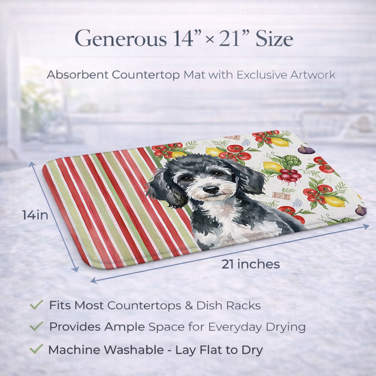 Picture of Carolines Treasures WDK8365DDM 21 x 14 in. Miniature Parti Poodle Vegetables Dish Drying Mat