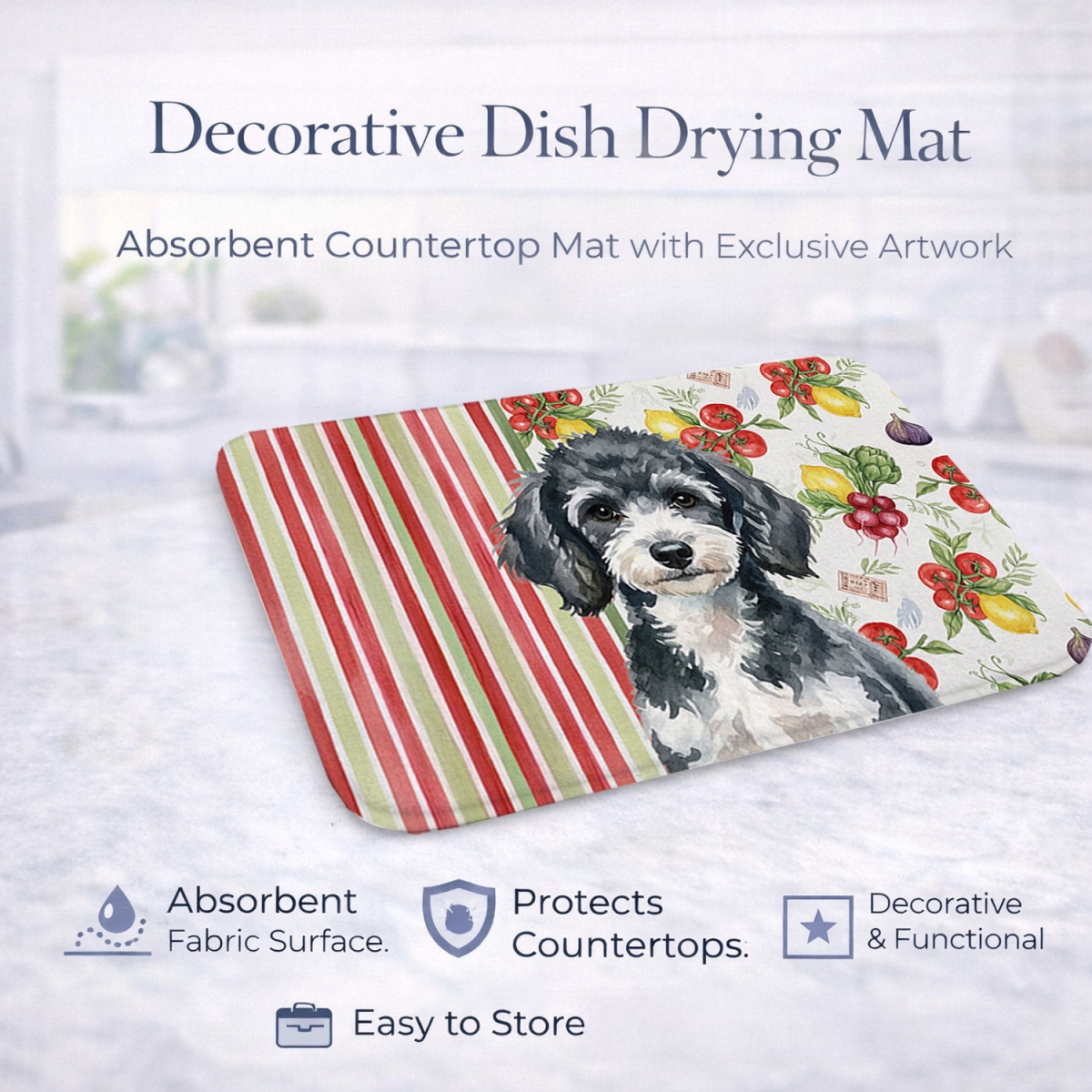 Picture of Carolines Treasures WDK8365DDM 21 x 14 in. Miniature Parti Poodle Vegetables Dish Drying Mat