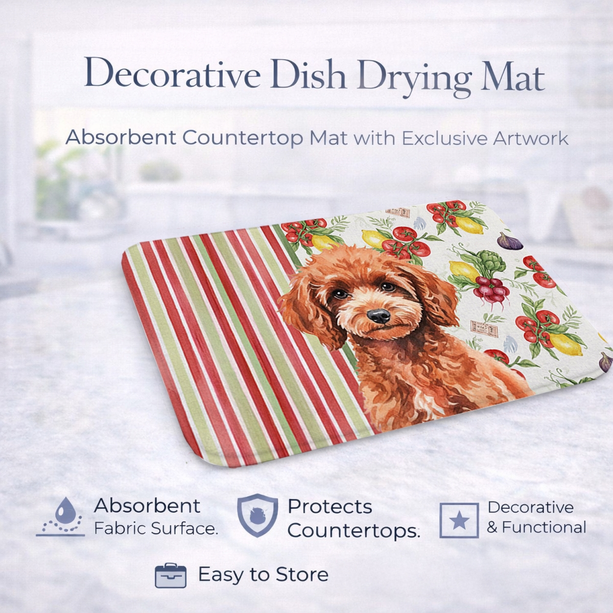 Picture of Carolines Treasures WDK8366DDM 21 x 14 in. Miniature Red Poodle Vegetables Dish Drying Mat
