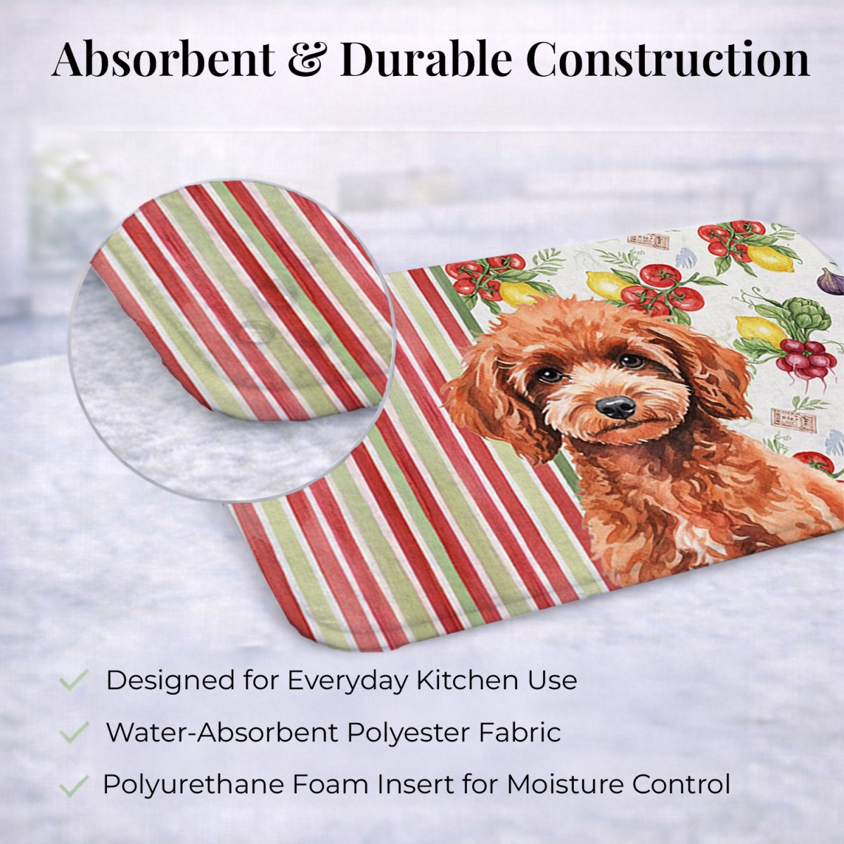 Picture of Carolines Treasures WDK8366DDM 21 x 14 in. Miniature Red Poodle Vegetables Dish Drying Mat