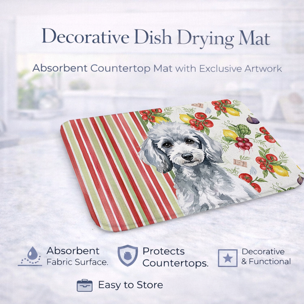 Picture of Carolines Treasures WDK8367DDM 21 x 14 in. Miniature Silver Poodle Vegetables Dish Drying Mat