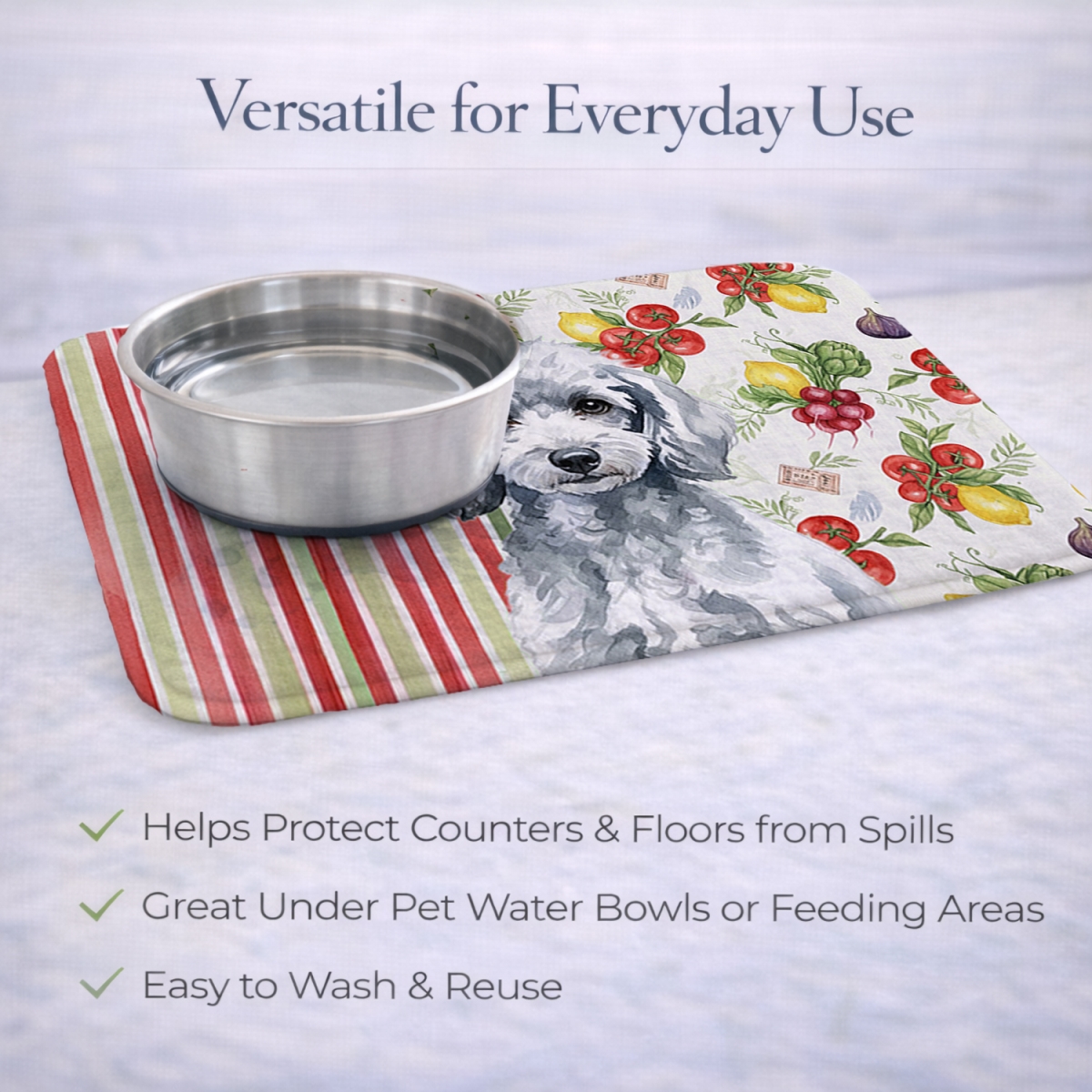 Picture of Carolines Treasures WDK8367DDM 21 x 14 in. Miniature Silver Poodle Vegetables Dish Drying Mat