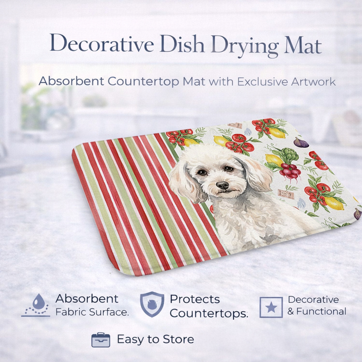 Picture of Carolines Treasures WDK8368DDM 21 x 14 in. Miniature White Poodle Vegetables Dish Drying Mat