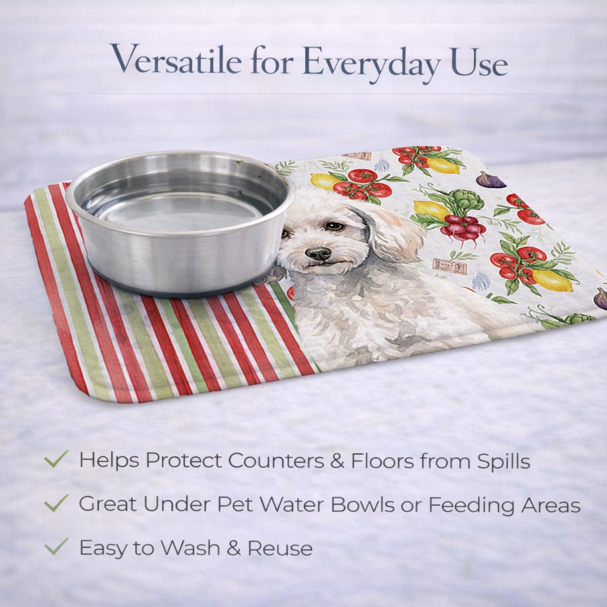 Picture of Carolines Treasures WDK8368DDM 21 x 14 in. Miniature White Poodle Vegetables Dish Drying Mat