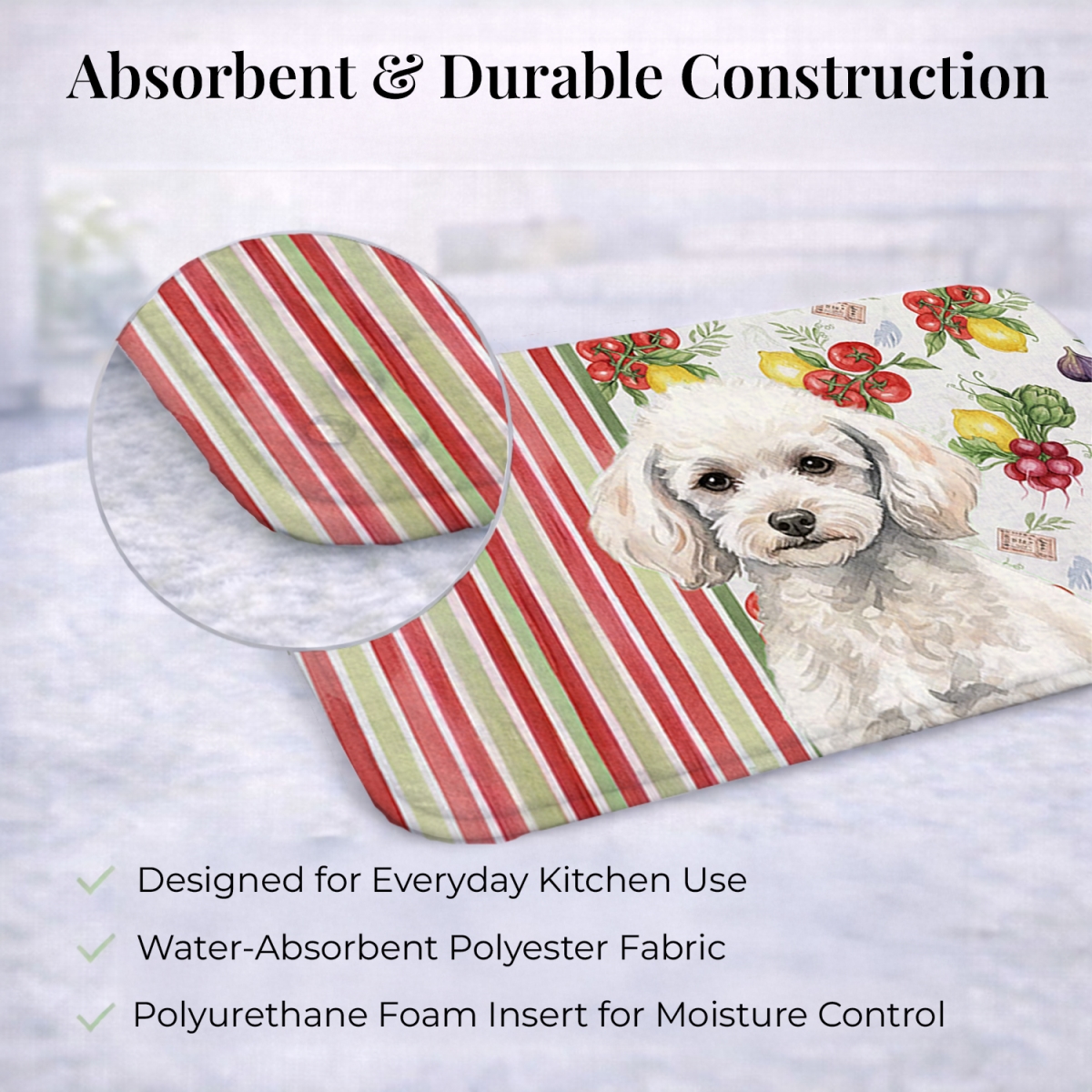 Picture of Carolines Treasures WDK8368DDM 21 x 14 in. Miniature White Poodle Vegetables Dish Drying Mat