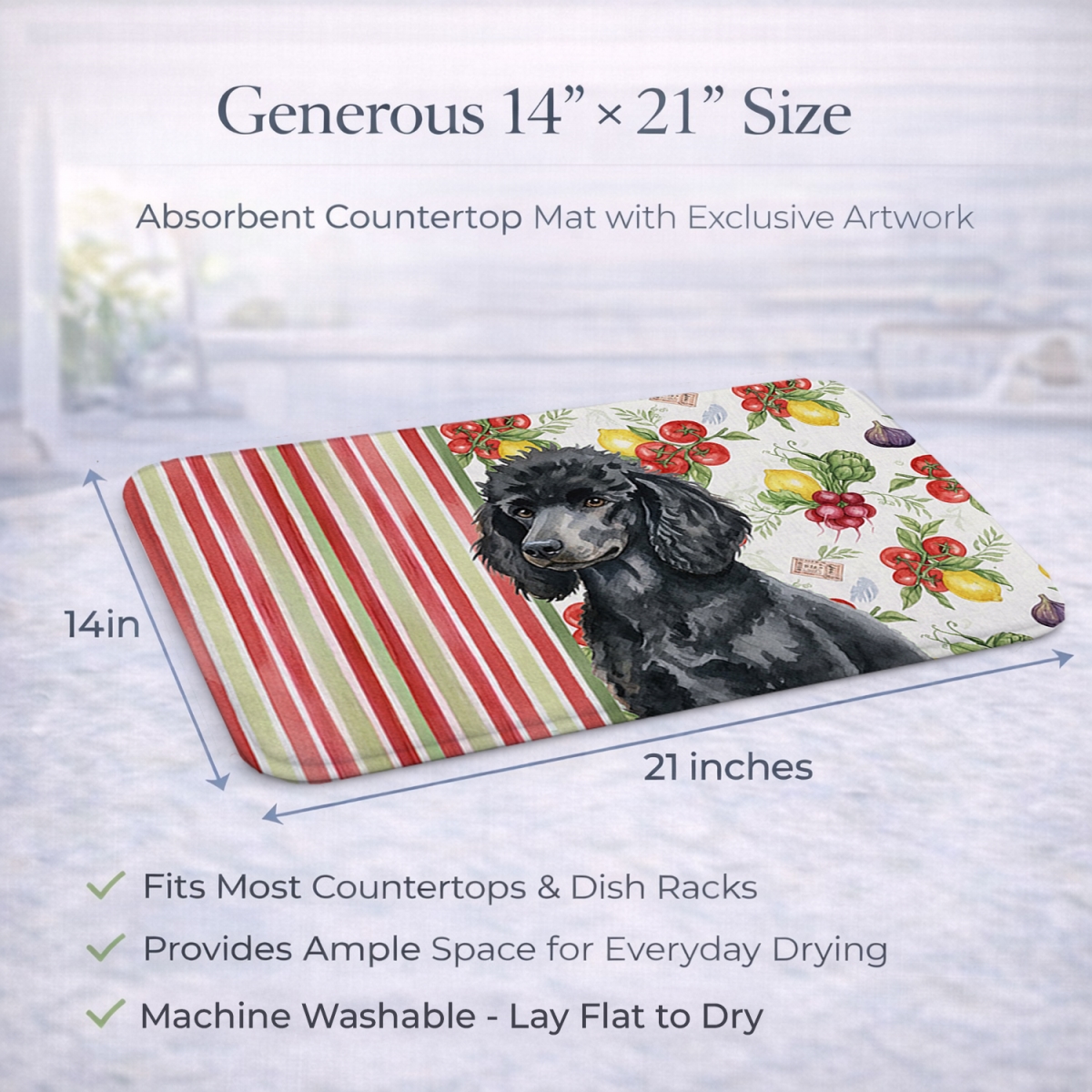 Picture of Carolines Treasures WDK8369DDM 21 x 14 in. Standard Black Poodle Vegetables Dish Drying Mat