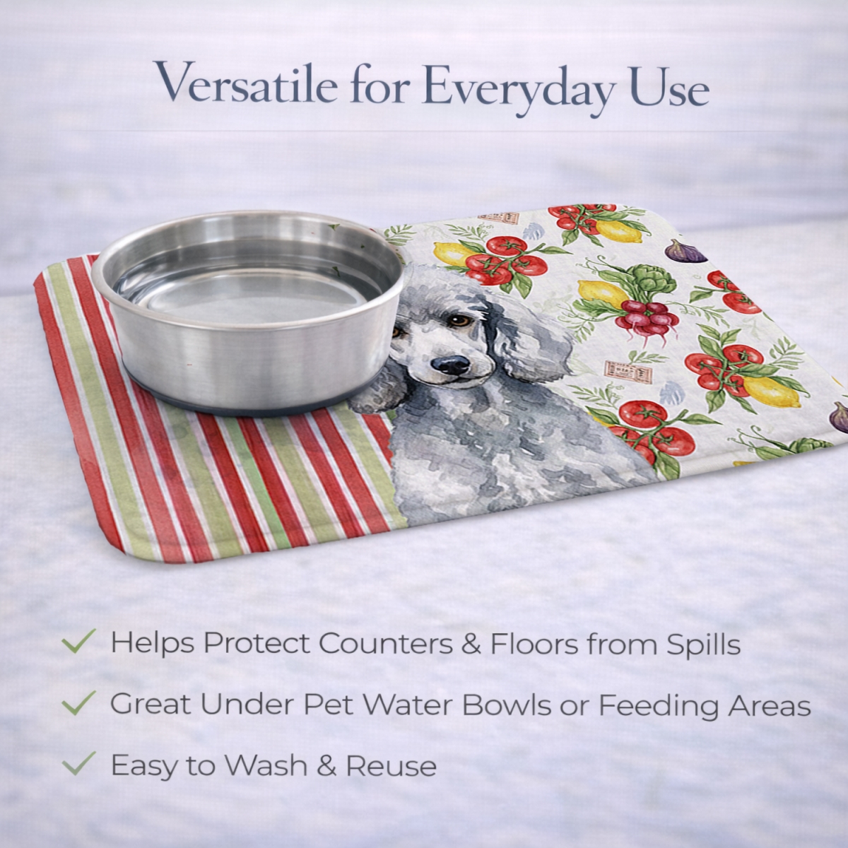 Picture of Carolines Treasures WDK8370DDM 21 x 14 in. Standard Silver Poodle Vegetables Dish Drying Mat