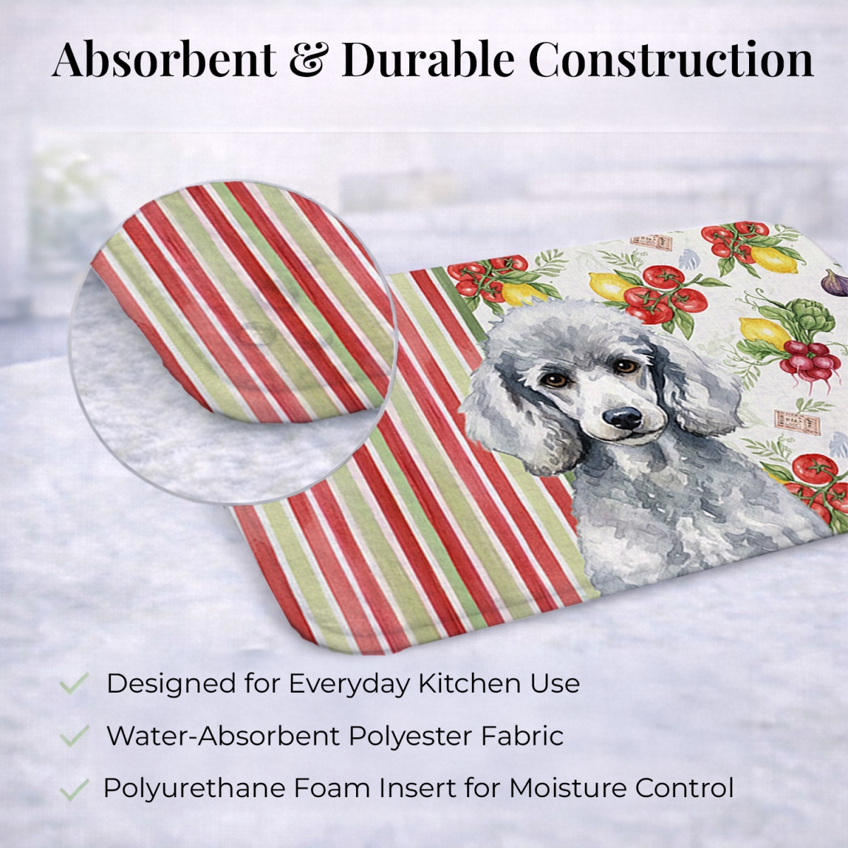 Picture of Carolines Treasures WDK8370DDM 21 x 14 in. Standard Silver Poodle Vegetables Dish Drying Mat
