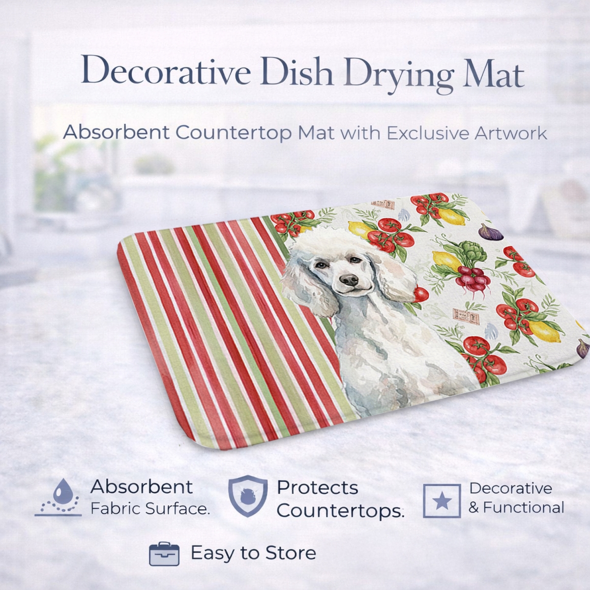 Picture of Carolines Treasures WDK8371DDM 21 x 14 in. Standard White Poodle Vegetables Dish Drying Mat