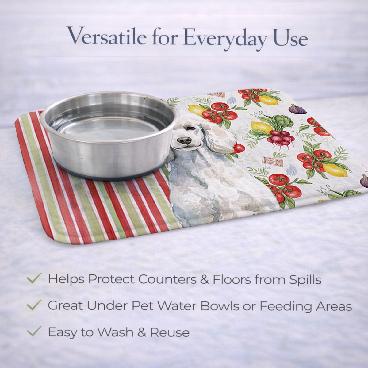 Picture of Carolines Treasures WDK8371DDM 21 x 14 in. Standard White Poodle Vegetables Dish Drying Mat