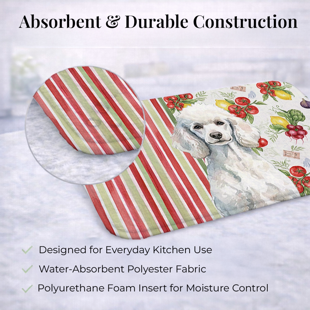Picture of Carolines Treasures WDK8371DDM 21 x 14 in. Standard White Poodle Vegetables Dish Drying Mat