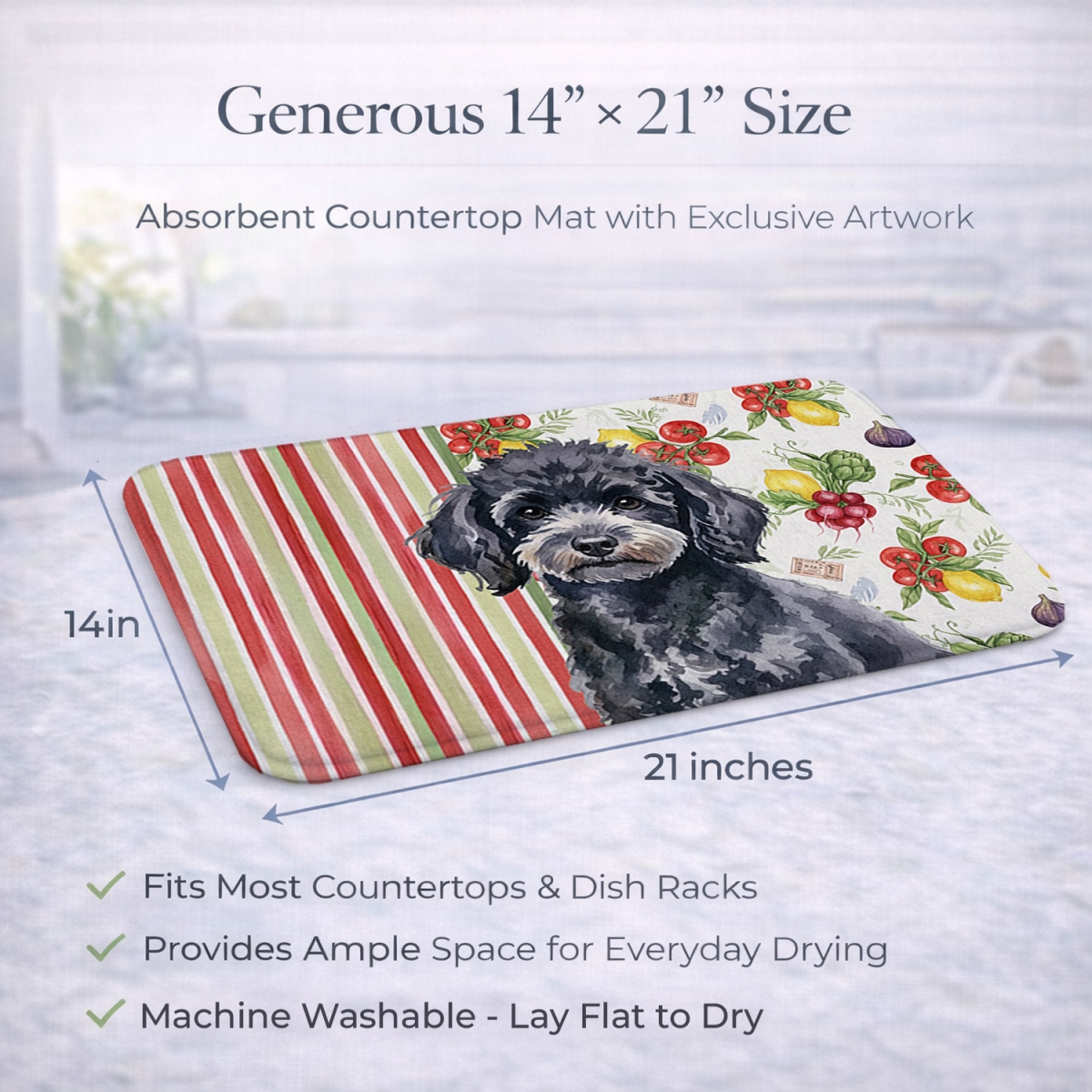Picture of Carolines Treasures WDK8373DDM 21 x 14 in. Toy Black Poodle Vegetables Dish Drying Mat