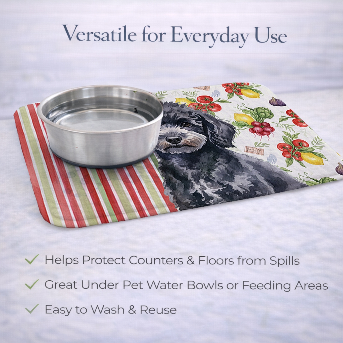 Picture of Carolines Treasures WDK8373DDM 21 x 14 in. Toy Black Poodle Vegetables Dish Drying Mat