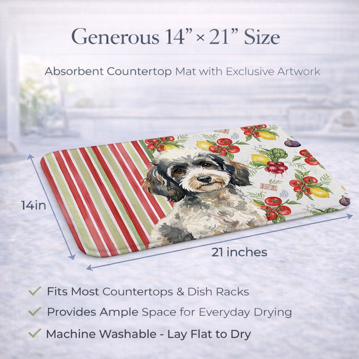 Picture of Carolines Treasures WDK8374DDM 21 x 14 in. Toy Parti Poodle Vegetables Dish Drying Mat