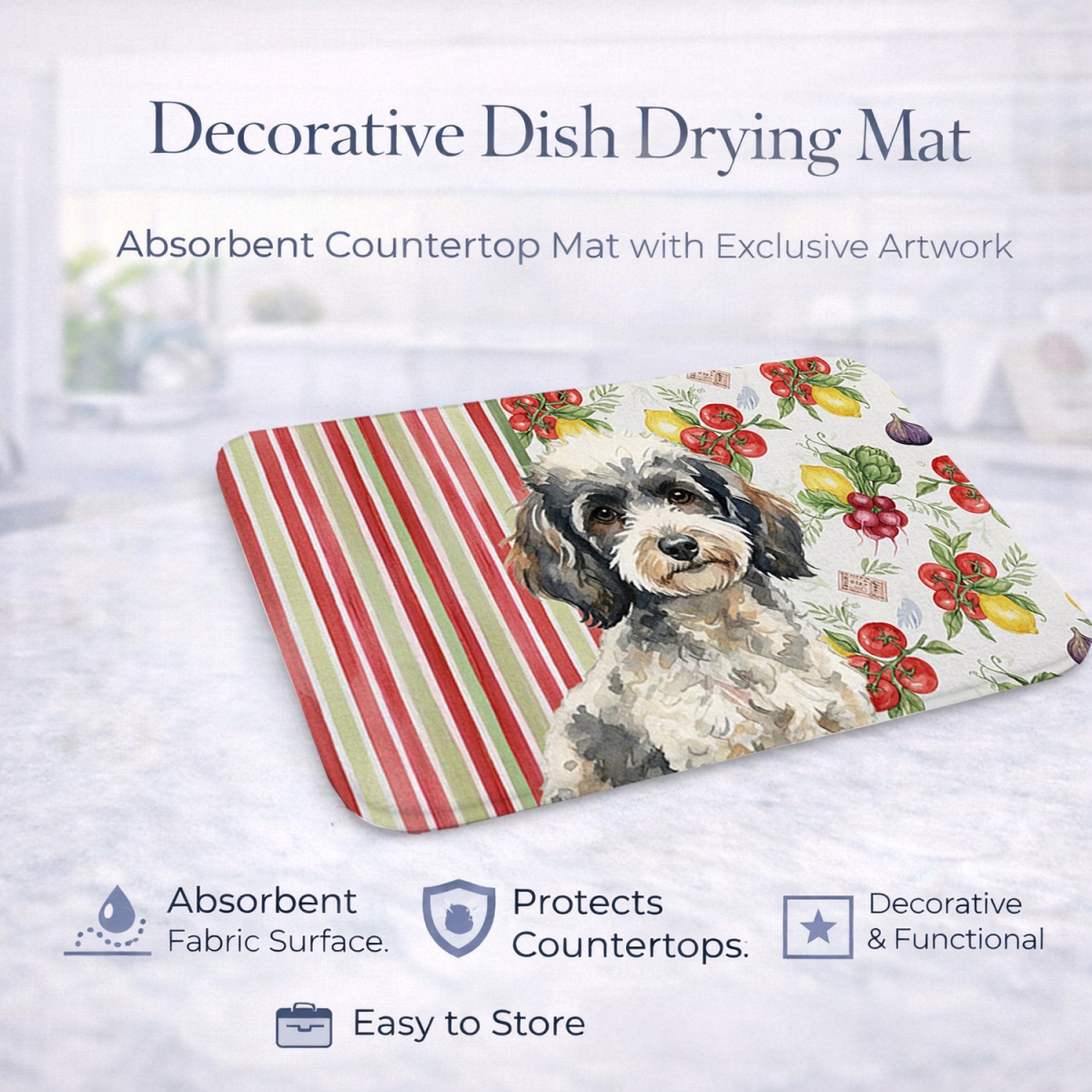Picture of Carolines Treasures WDK8374DDM 21 x 14 in. Toy Parti Poodle Vegetables Dish Drying Mat