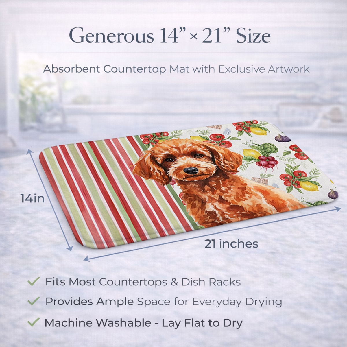 Picture of Carolines Treasures WDK8375DDM 21 x 14 in. Toy Red Poodle Vegetables Dish Drying Mat