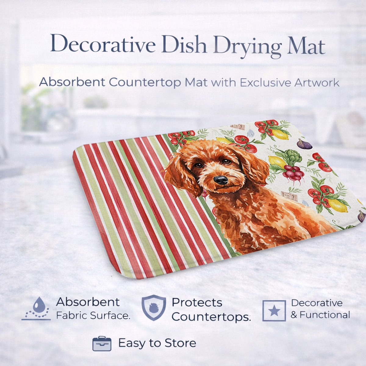 Picture of Carolines Treasures WDK8375DDM 21 x 14 in. Toy Red Poodle Vegetables Dish Drying Mat
