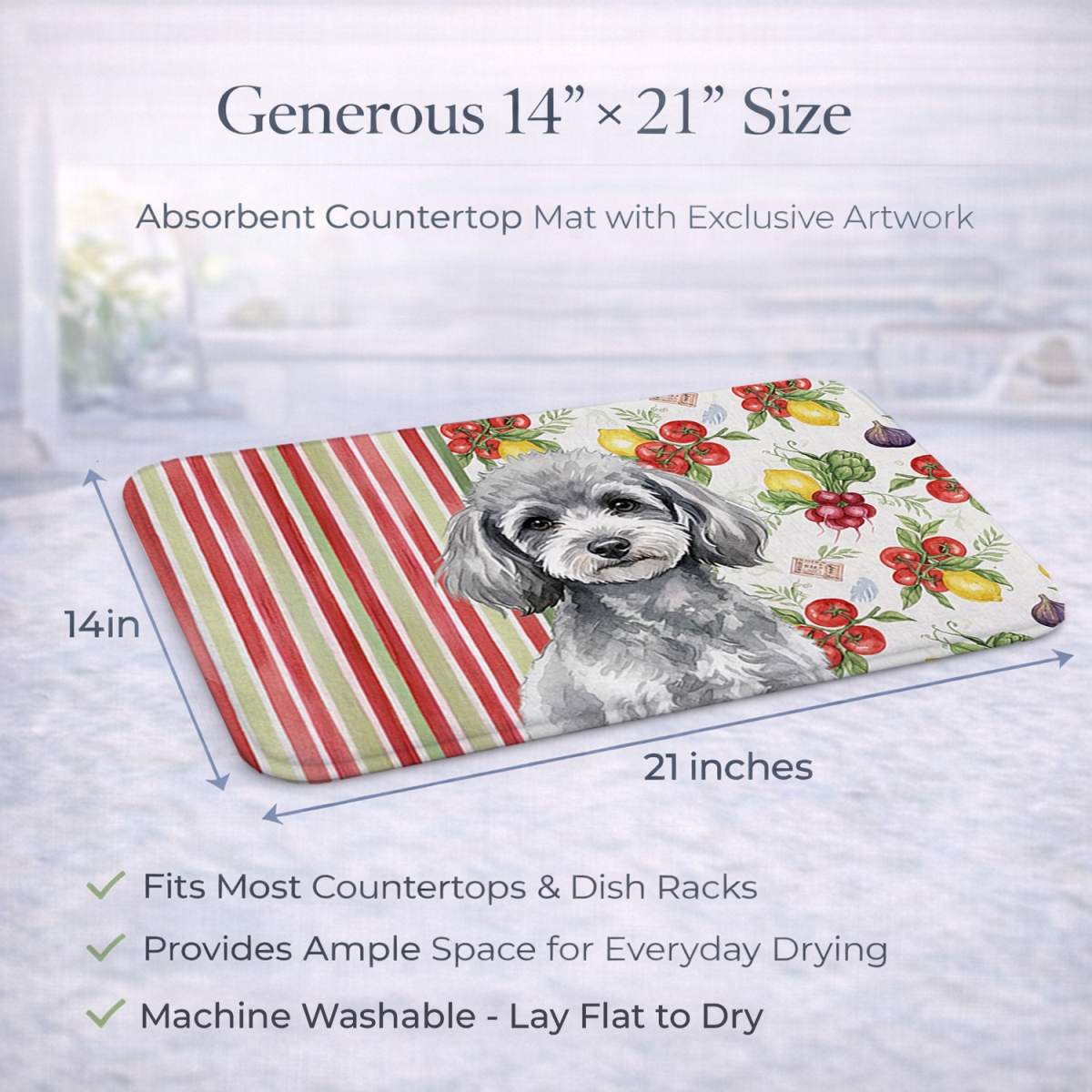 Picture of Carolines Treasures WDK8376DDM 21 x 14 in. Toy Silver Poodle Vegetables Dish Drying Mat
