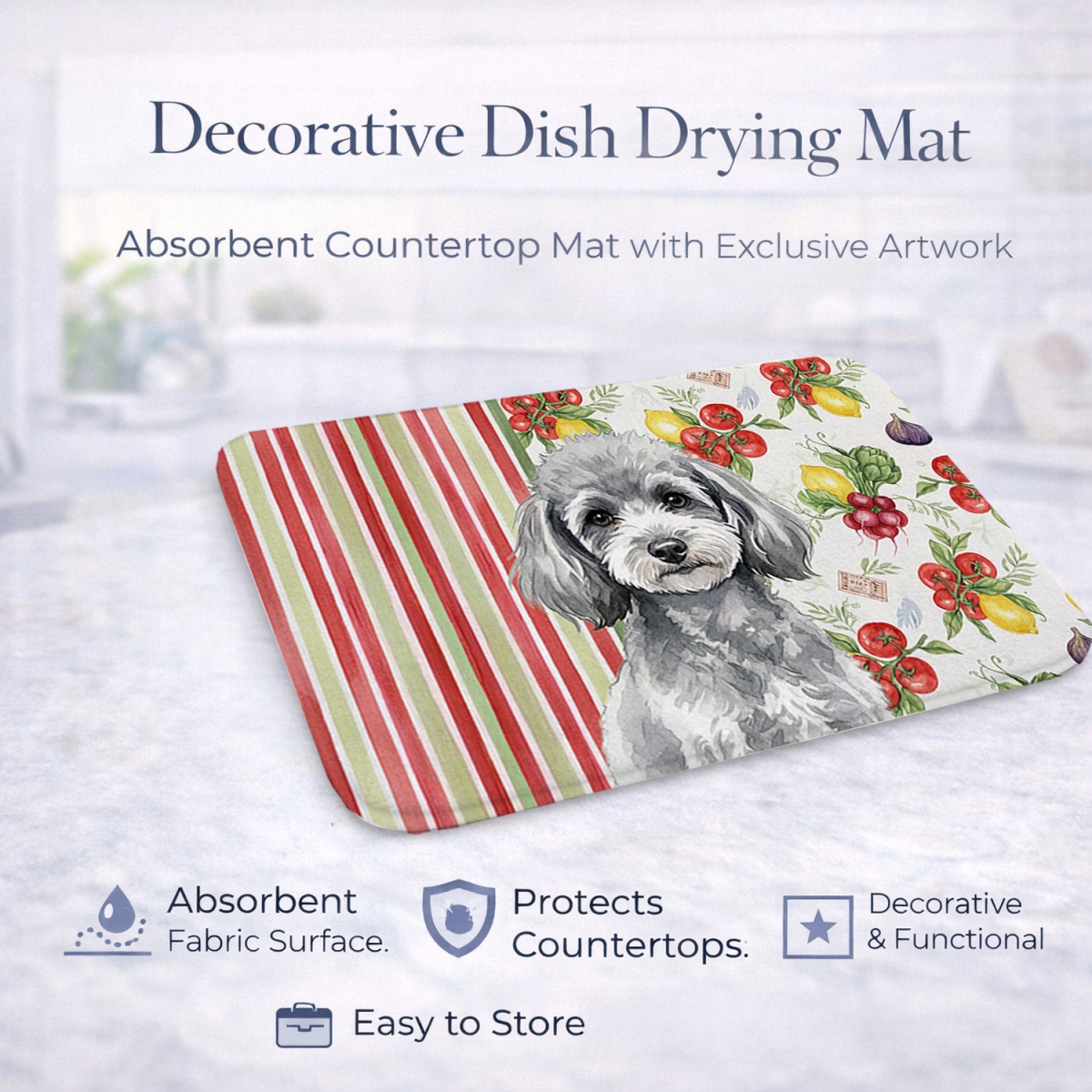 Picture of Carolines Treasures WDK8376DDM 21 x 14 in. Toy Silver Poodle Vegetables Dish Drying Mat
