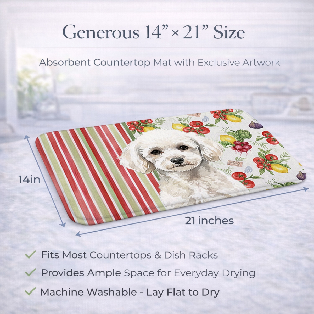 Picture of Carolines Treasures WDK8377DDM 21 x 14 in. Toy White Poodle Vegetables Dish Drying Mat