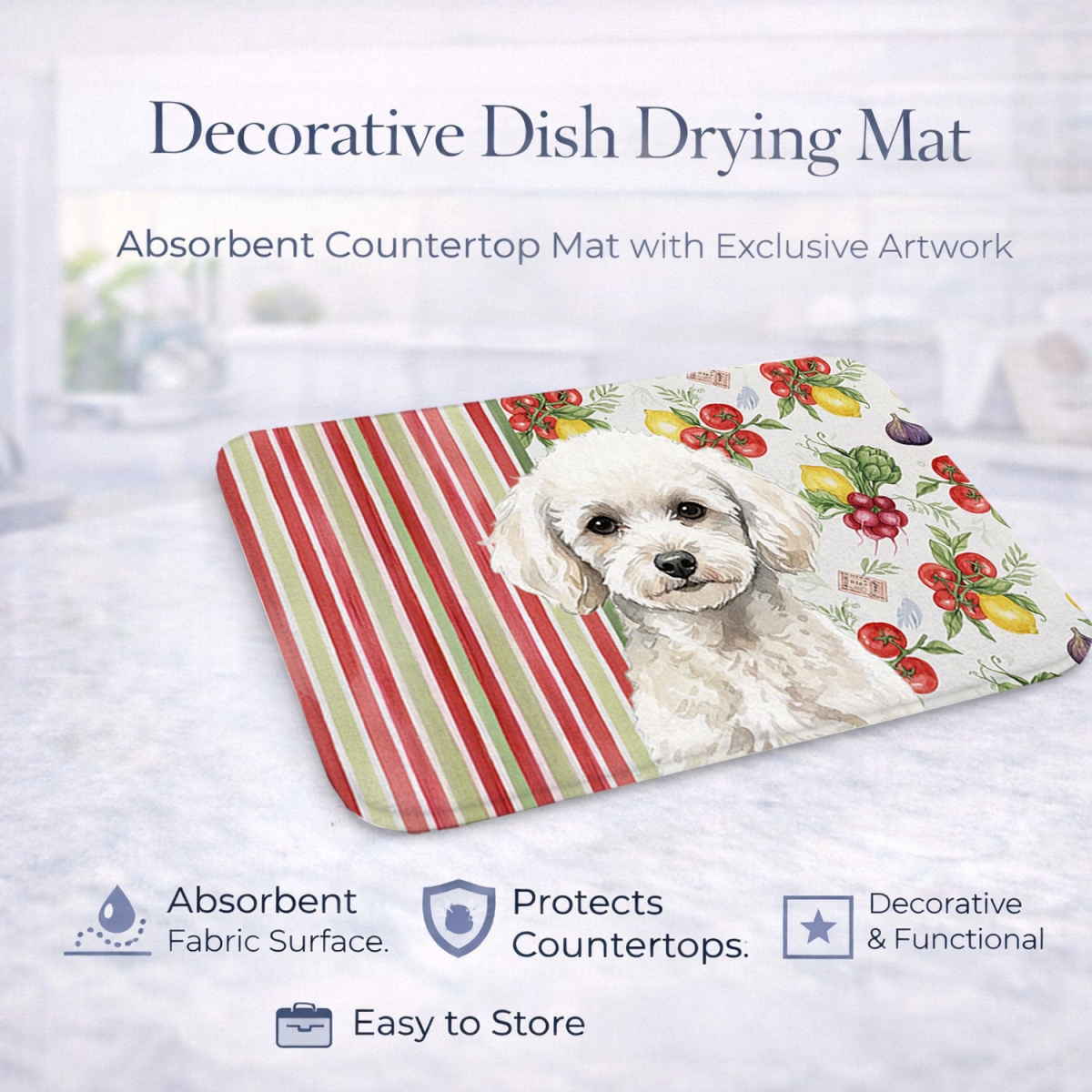 Picture of Carolines Treasures WDK8377DDM 21 x 14 in. Toy White Poodle Vegetables Dish Drying Mat