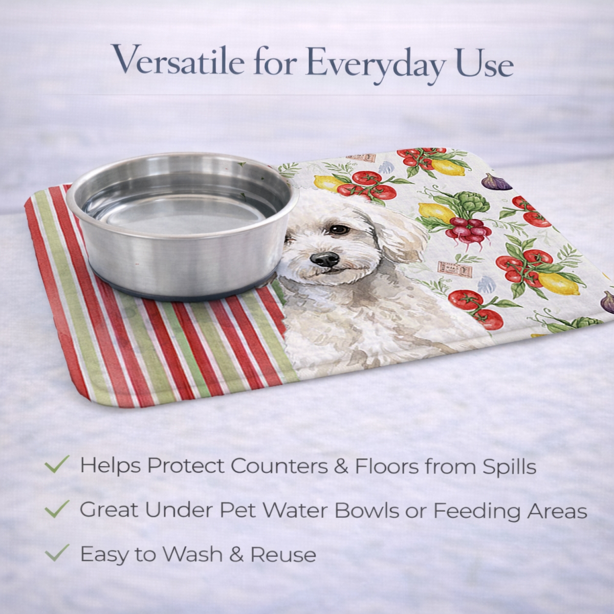 Picture of Carolines Treasures WDK8377DDM 21 x 14 in. Toy White Poodle Vegetables Dish Drying Mat