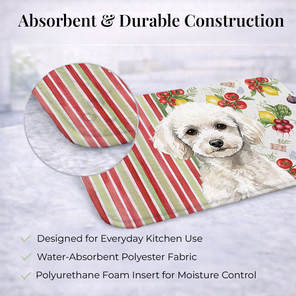 Picture of Carolines Treasures WDK8377DDM 21 x 14 in. Toy White Poodle Vegetables Dish Drying Mat