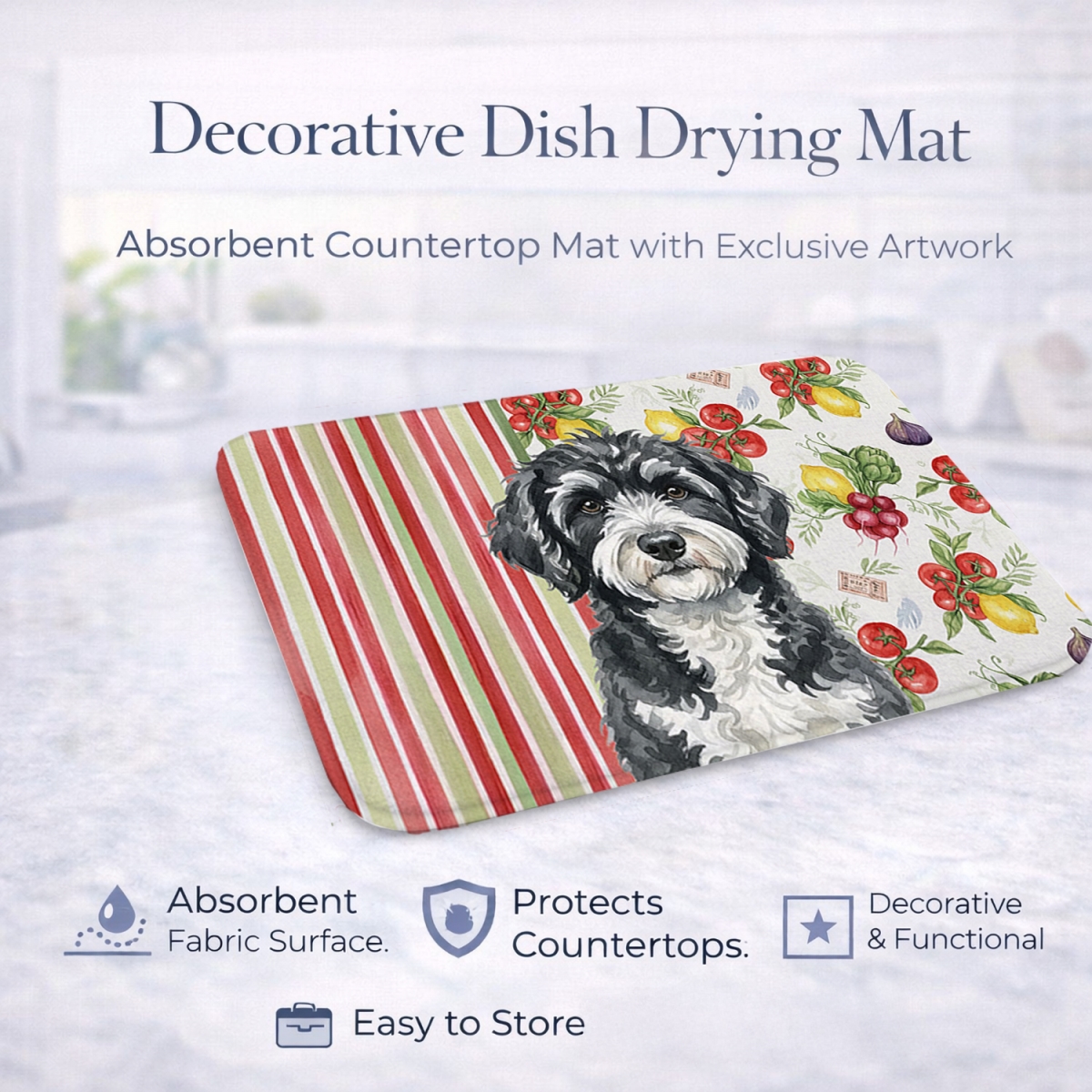 Picture of Carolines Treasures WDK8378DDM 21 x 14 in. Portuguese Water Dog Vegetables Dish Drying Mat