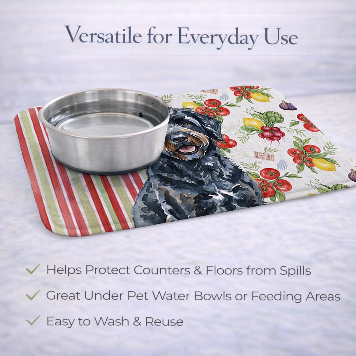 Picture of Carolines Treasures WDK8379DDM 21 x 14 in. Black Portuguese Water Dog Vegetables Dish Drying Mat