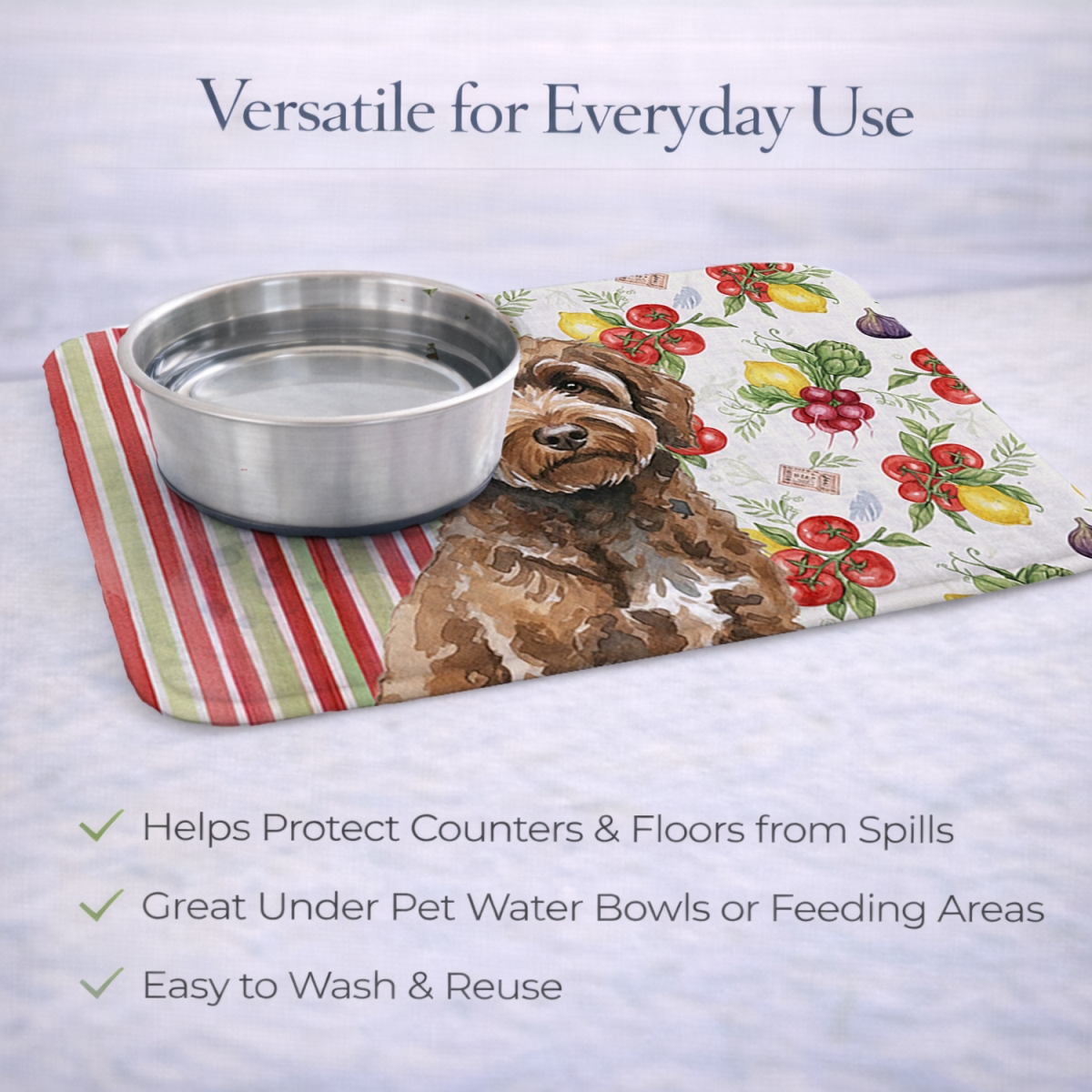 Picture of Carolines Treasures WDK8380DDM 21 x 14 in. Brown Portuguese Water Dog Vegetables Dish Drying Mat
