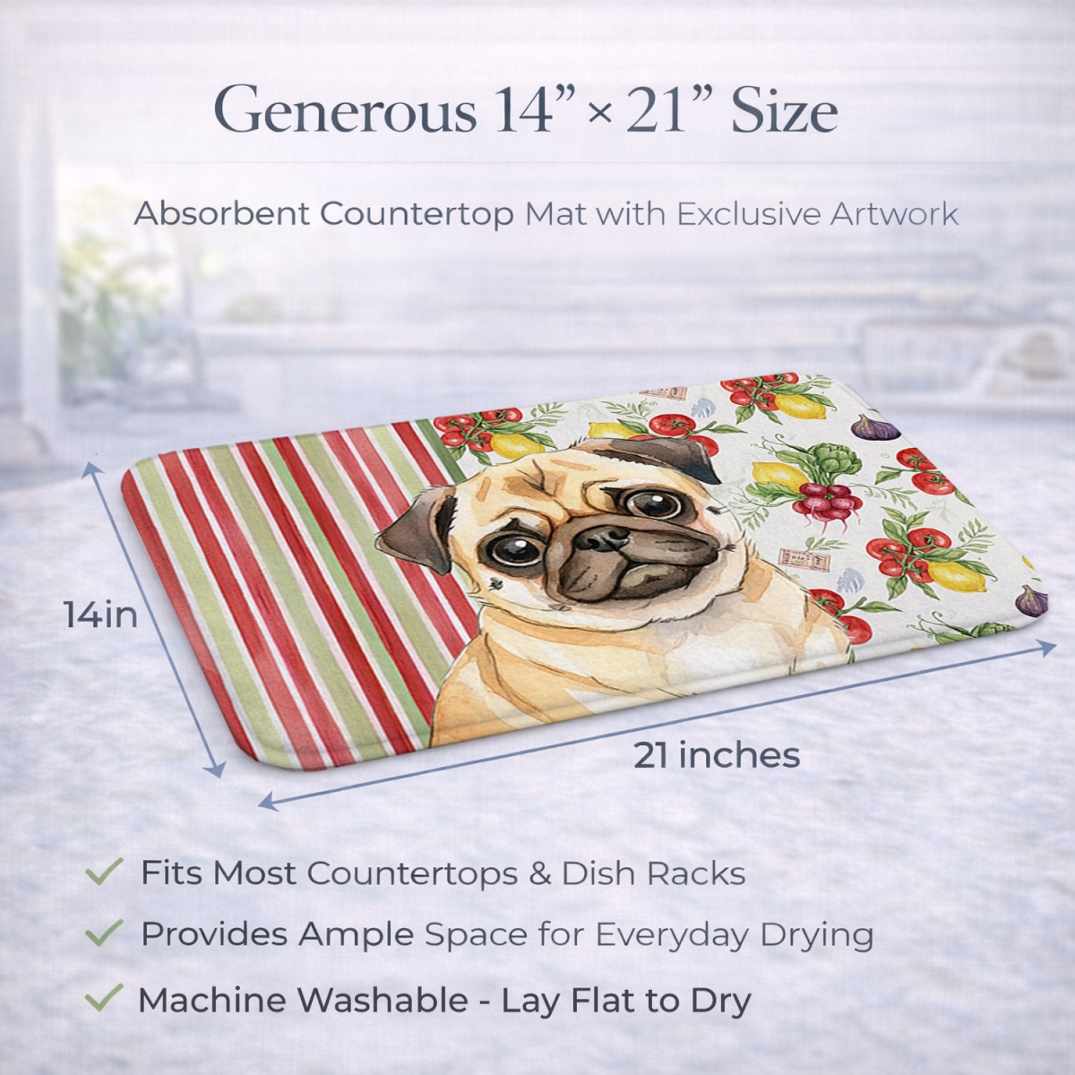 Picture of Carolines Treasures WDK8382DDM 21 x 14 in. Fawn Pug Vegetables Dish Drying Mat