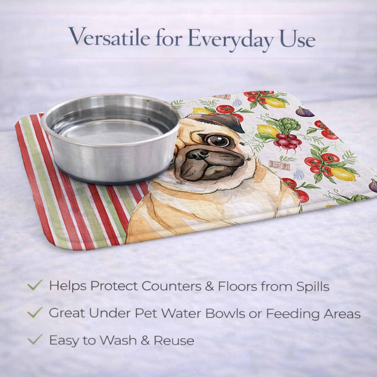 Picture of Carolines Treasures WDK8382DDM 21 x 14 in. Fawn Pug Vegetables Dish Drying Mat