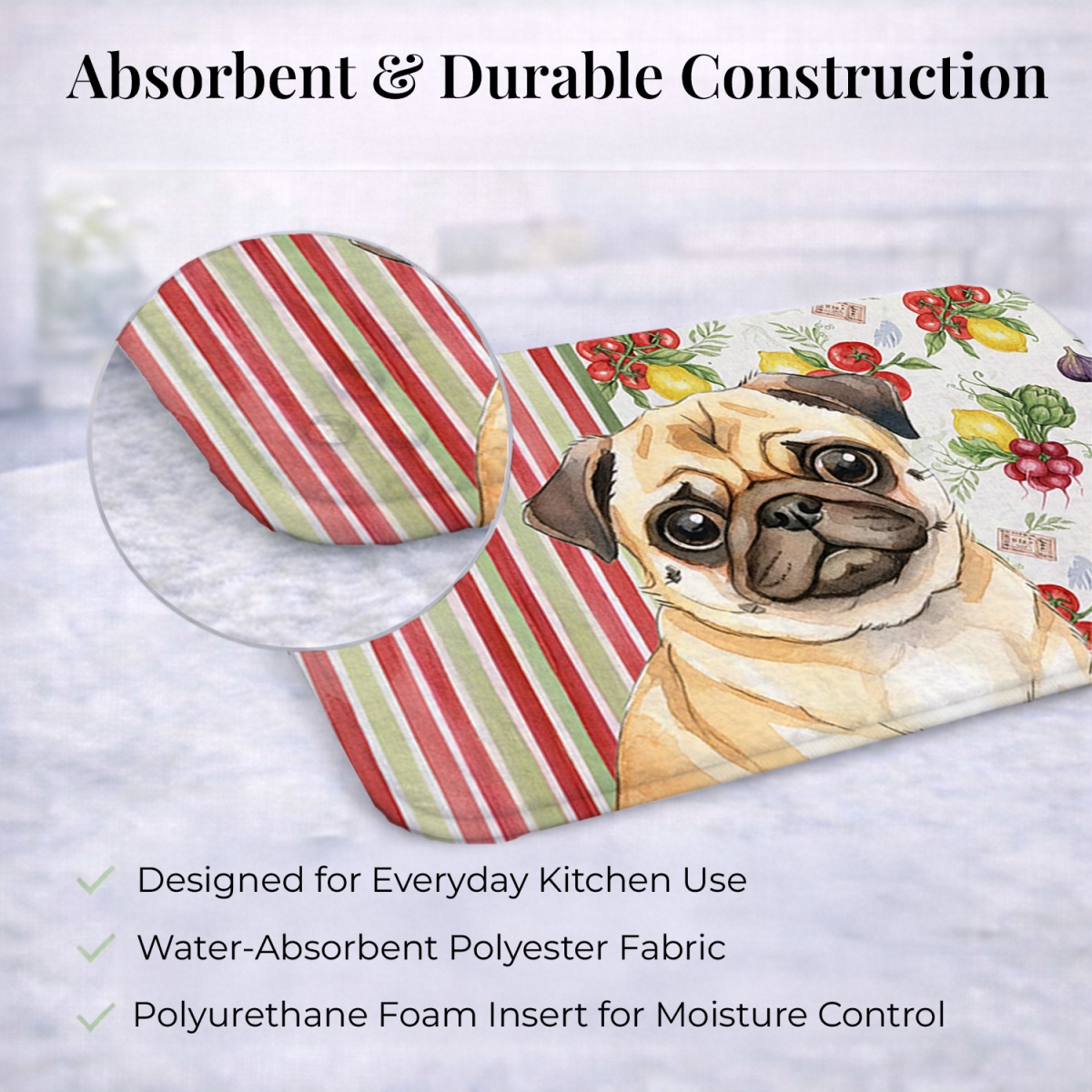 Picture of Carolines Treasures WDK8382DDM 21 x 14 in. Fawn Pug Vegetables Dish Drying Mat
