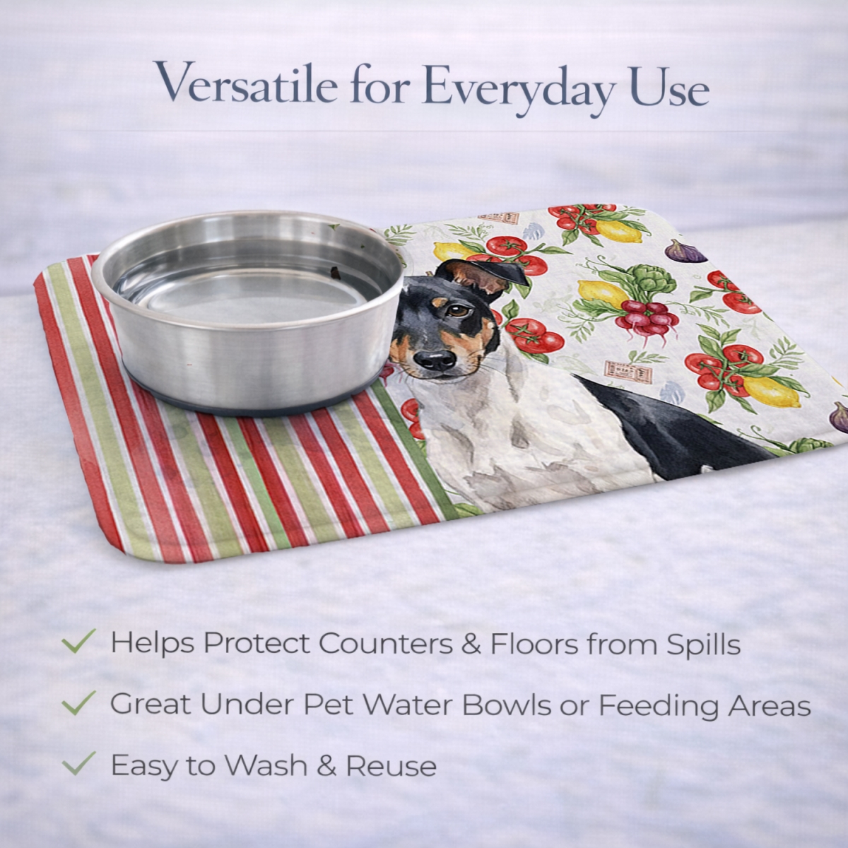 Picture of Carolines Treasures WDK8383DDM 21 x 14 in. Black & White Rat Terrier Vegetables Dish Drying Mat