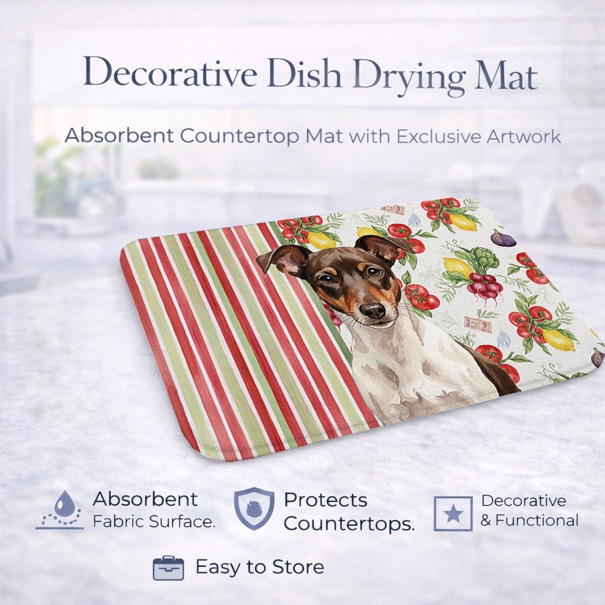 Picture of Carolines Treasures WDK8384DDM 21 x 14 in. Chocolate & White Rat Terrier Vegetables Dish Drying Mat