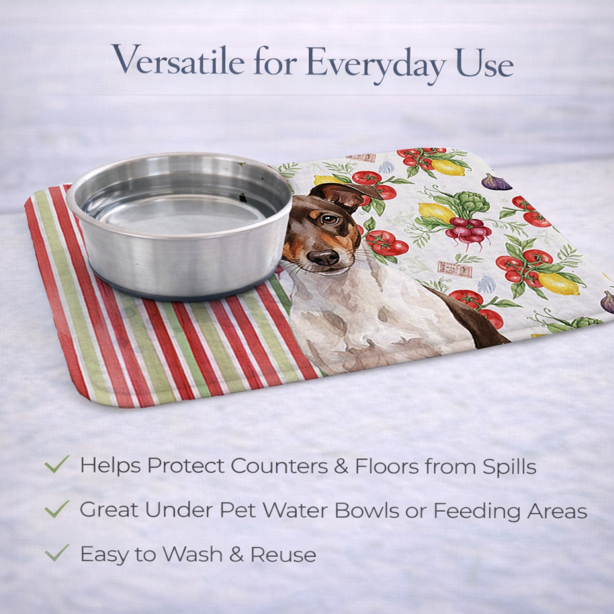 Picture of Carolines Treasures WDK8384DDM 21 x 14 in. Chocolate & White Rat Terrier Vegetables Dish Drying Mat