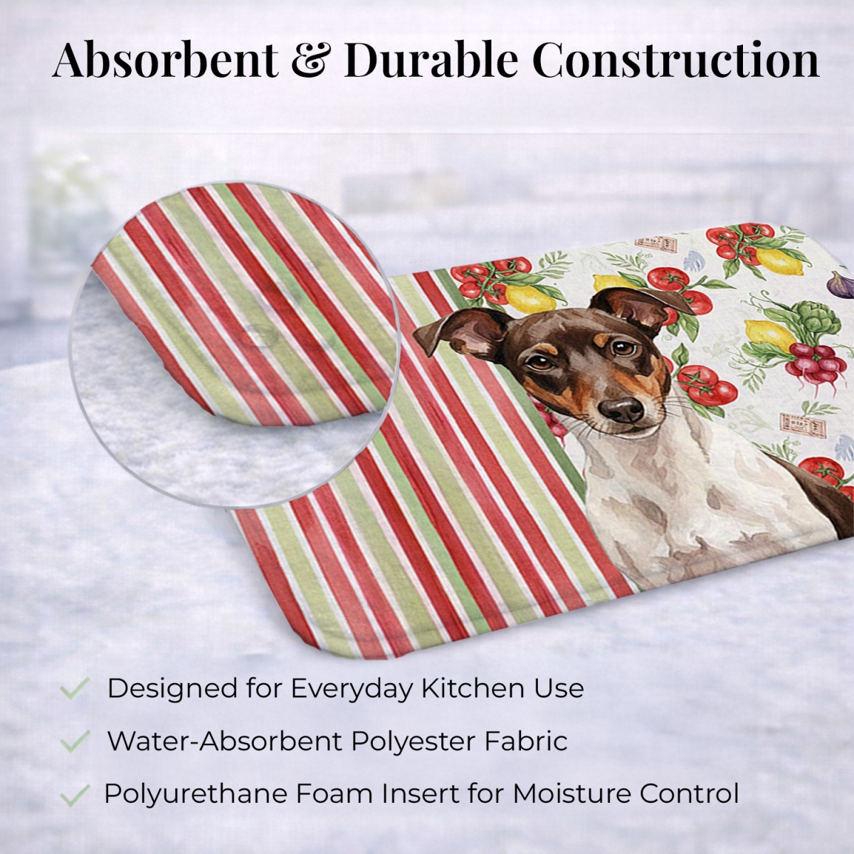 Picture of Carolines Treasures WDK8384DDM 21 x 14 in. Chocolate & White Rat Terrier Vegetables Dish Drying Mat