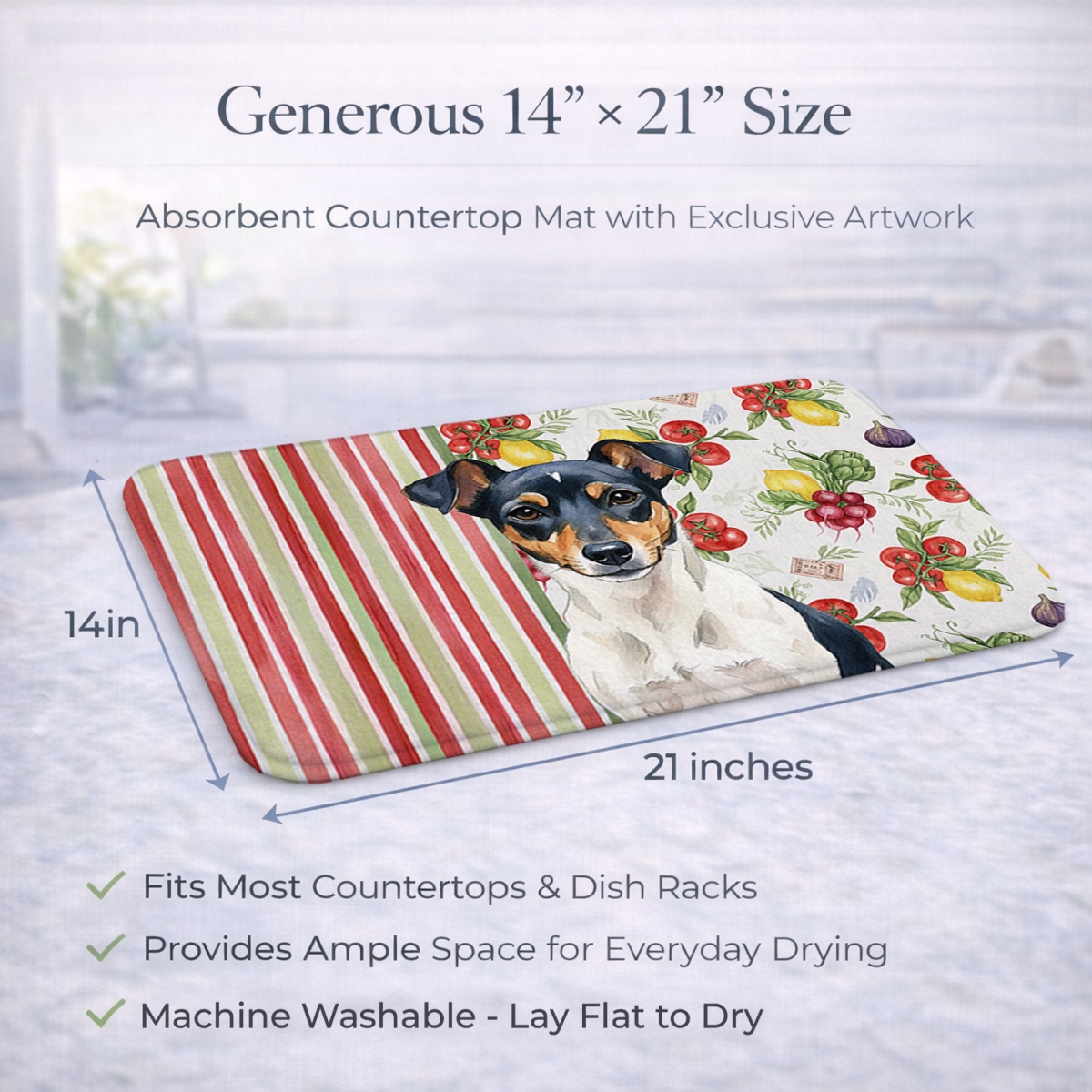 Picture of Carolines Treasures WDK8385DDM 21 x 14 in. Tricolor Rat Terrier Vegetables Dish Drying Mat