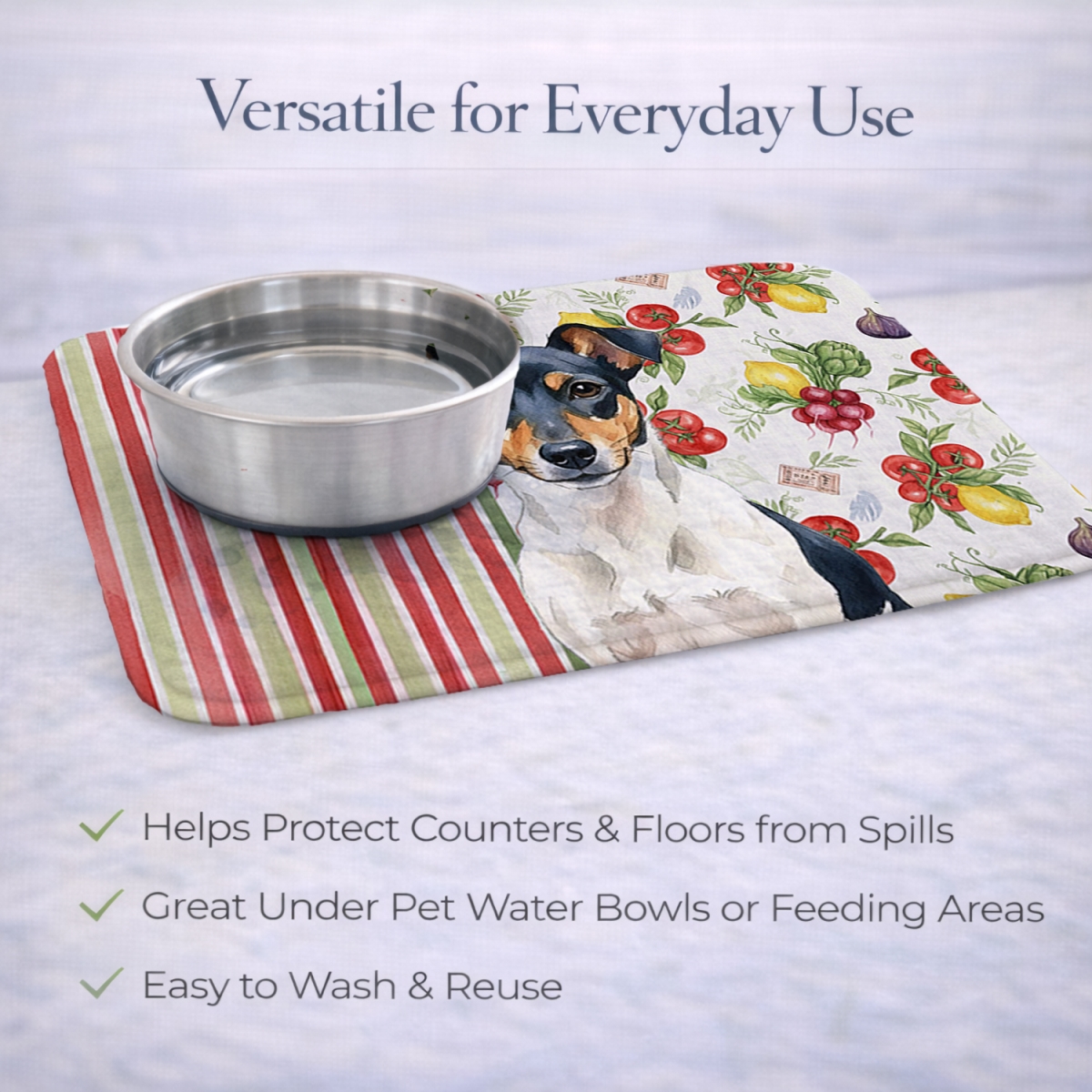 Picture of Carolines Treasures WDK8385DDM 21 x 14 in. Tricolor Rat Terrier Vegetables Dish Drying Mat