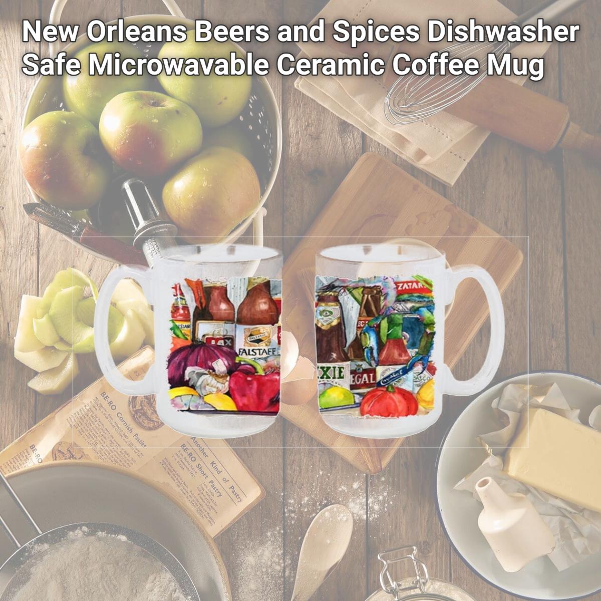 Picture of Carolines Treasures 1017CM15 New Orleans Beers and Spices Dishwasher Safe Microwavable Ceramic Coffee Mug
