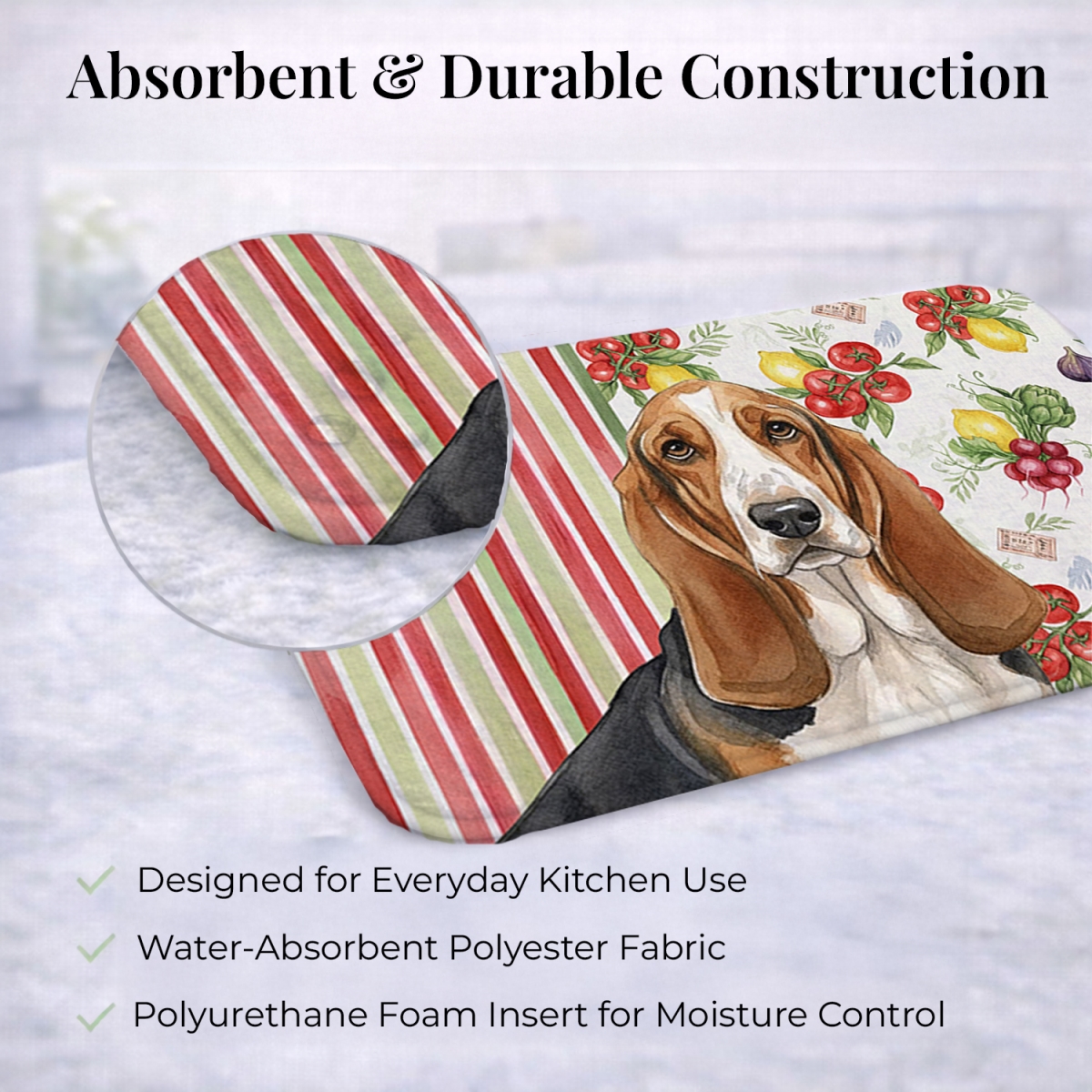 Picture of Carolines Treasures WDK8098DDM 21 x 14 in. Tricolor & White Basset Hound Vegetables Dish Drying Mat