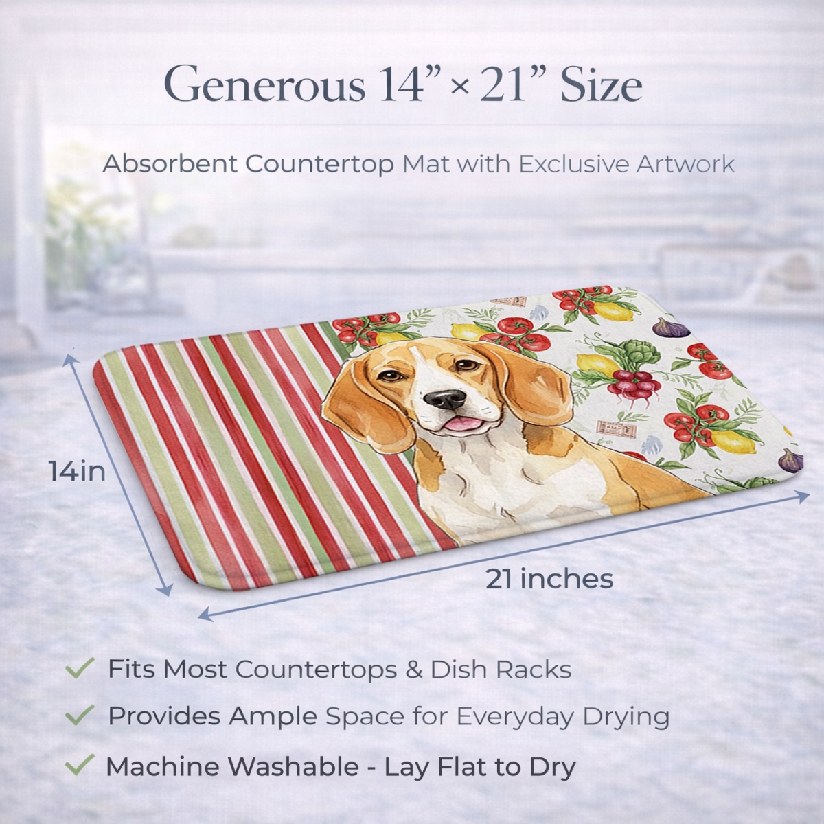 Picture of Carolines Treasures WDK8100DDM 21 x 14 in. Lemon & White Beagle Vegetables Dish Drying Mat
