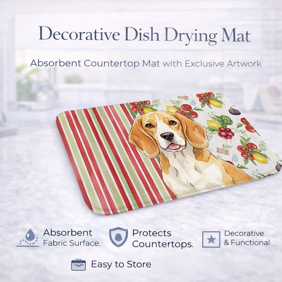 Picture of Carolines Treasures WDK8100DDM 21 x 14 in. Lemon & White Beagle Vegetables Dish Drying Mat
