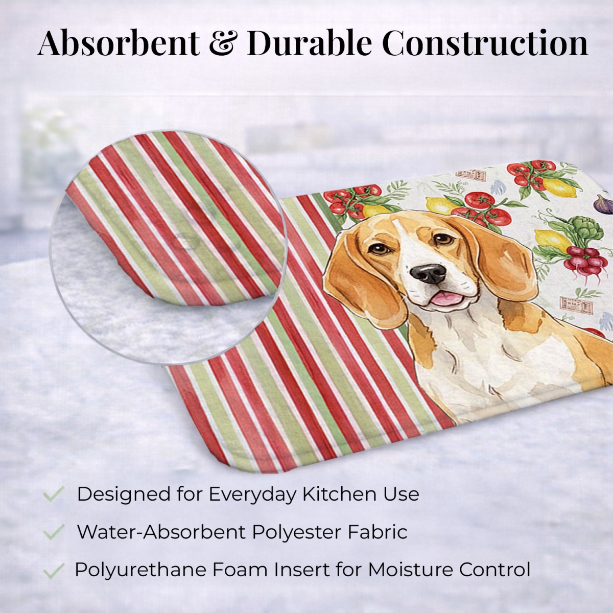 Picture of Carolines Treasures WDK8100DDM 21 x 14 in. Lemon & White Beagle Vegetables Dish Drying Mat