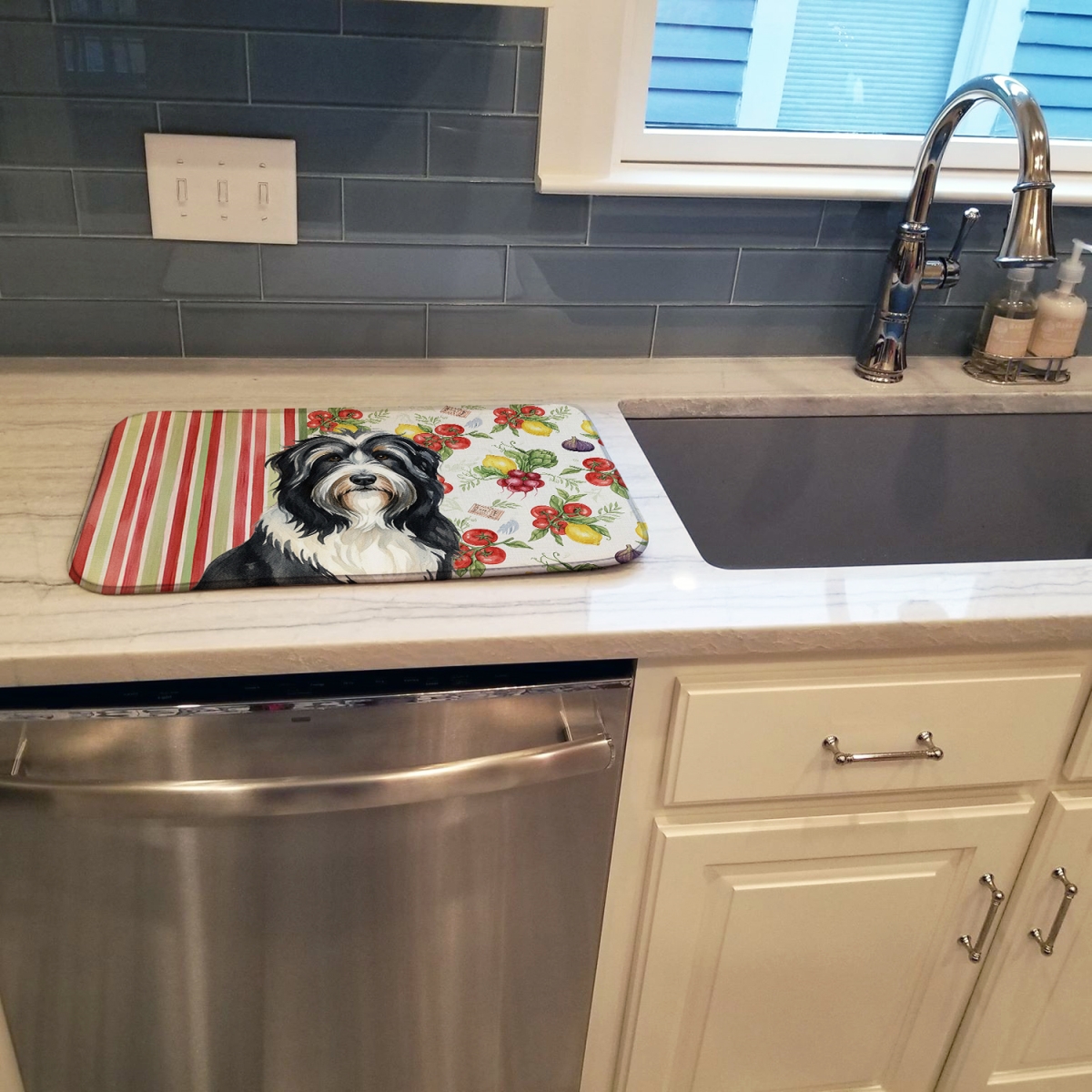 Picture of Carolines Treasures WDK8101DDM 21 x 14 in. Black Bearded Collie Vegetables Dish Drying Mat