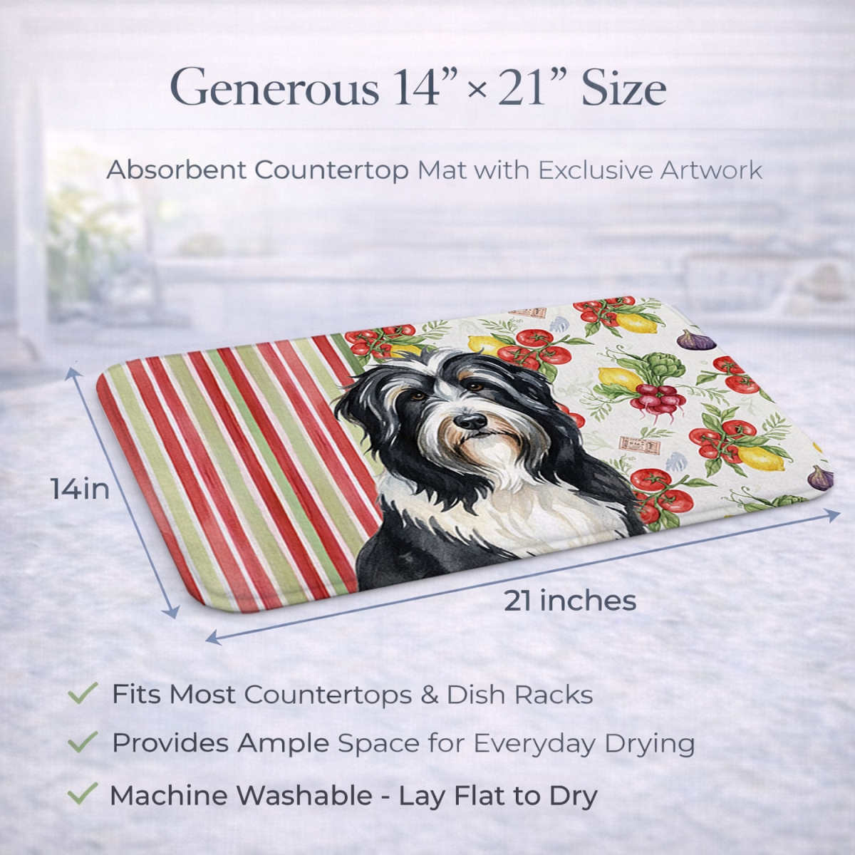 Picture of Carolines Treasures WDK8101DDM 21 x 14 in. Black Bearded Collie Vegetables Dish Drying Mat